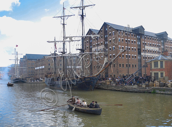 scenic shot of Gloucester Docks during the filming of Alice Through The Looking Glass