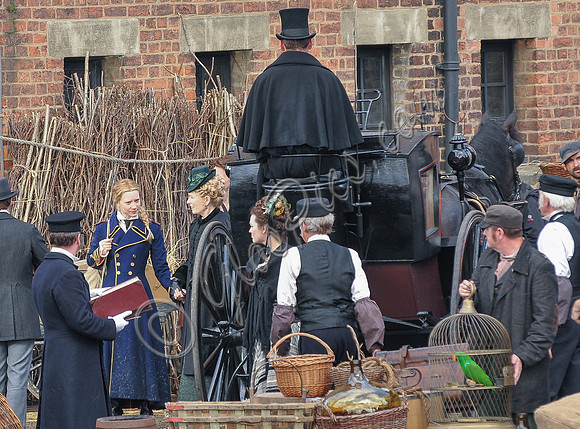 Mia Wasikowska  and Lindsay Duncan filming scenes for "Alice in Wonderland" at Gloucester Docks