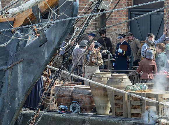 Mia Wasikowska  and Lindsay Duncan filming scenes for "Alice in Wonderland" at Gloucester Docks