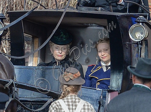 Mia Wasikowska  and Lindsay Duncan filming scenes for "Alice in Wonderland" at Gloucester Docks