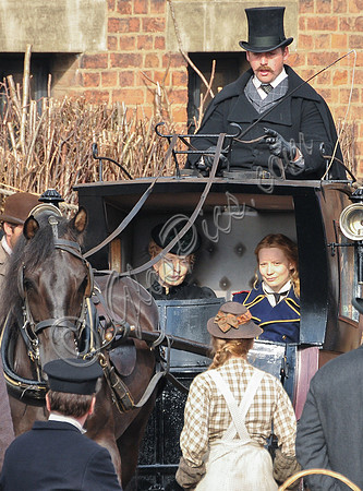 Mia Wasikowska  and Lindsay Duncan filming scenes for "Alice in Wonderland" at Gloucester Docks