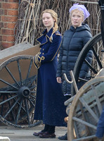 Mia Wasikowska  and Lindsay Duncan filming scenes for "Alice in Wonderland" at Gloucester Docks