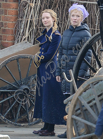 Mia Wasikowska  and Lindsay Duncan filming scenes for "Alice in Wonderland" at Gloucester Docks