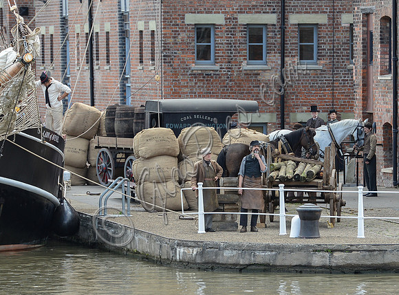 scenic shot of Gloucester Docks during the filming of Alice Through The Looking Glass
