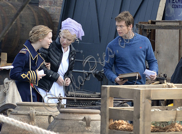 Mia Wasikowska  Ed Speleers and Lindsay Duncan filming scenes for "Alice in Wonderland" at Gloucester Docks