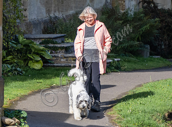 Sue Barker out with her dog