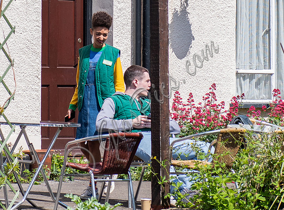 Connor Swindles and Patricia Allison filming "Sex Education"