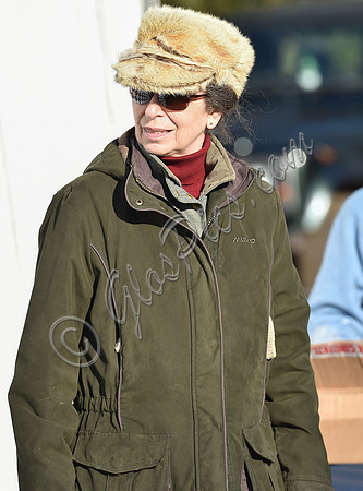 Princess Anne wearing furry hat and sunglasses