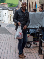 Sidney Cole on set, filming for "Back" in Stroud, with others