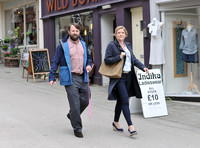 David Mitchell and Olivia Poulet on set filming for "Back" in Stroud