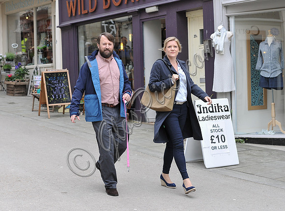 David Mitchell and Olivia Poulet on set filming for "Back" in Stroud