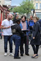 David Mitchell and Olivia Poulet on set filming for "Back" in Stroud