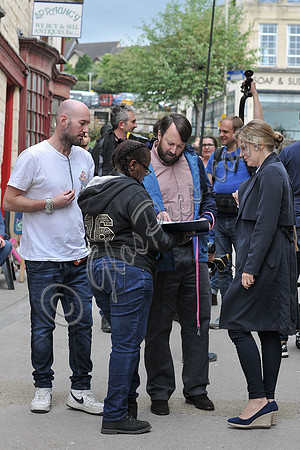 David Mitchell and Olivia Poulet on set filming for "Back" in Stroud