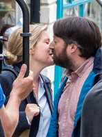 David Mitchell and Olivia Poulet on set filming for "Back" in Stroud