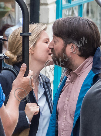 David Mitchell and Olivia Poulet on set filming for "Back" in Stroud