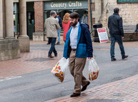 David Mitchell on set filming for "Back" in Stroud, with others