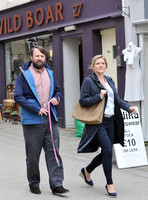 David Mitchell and Olivia Poulet on set filming for "Back" in Stroud