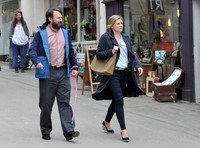 David Mitchell and Olivia Poulet on set filming for "Back" in Stroud