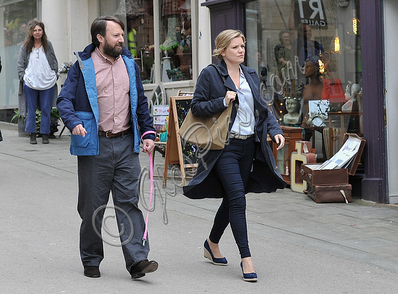 David Mitchell and Olivia Poulet on set filming for "Back" in Stroud