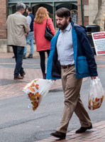 David Mitchell on set filming for "Back" in Stroud, with others