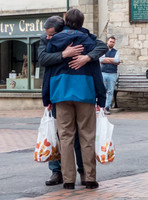 David Mitchell, Tony Gardner, on set filming for "Back" in Stroud, with others,