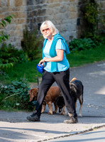 Former Tennis Star and TV Presenter Sue Barker walking  her dogs