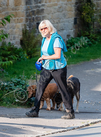 Former Tennis Star and TV Presenter Sue Barker walking  her dogs