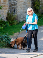 Former Tennis Star and TV Presenter Sue Barker walking  her dogs