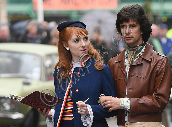 Ben Whishaw and Michelle Fox on set of "A Very English Scandal"