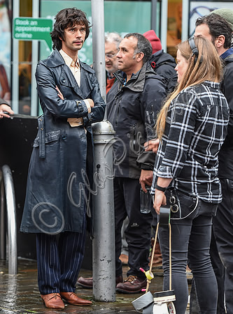 Ben Wishaw and film crew on set of "A Very English Scandal"