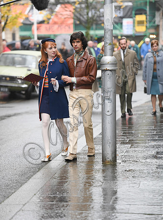 Ben Whishaw and Michelle Fox on set of "A Very English Scandal"