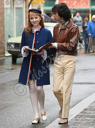 Ben Whishaw and Michelle Fox on set of "A Very English Scandal"