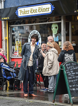 Ben Whishaw chatting to locals in Bridgend