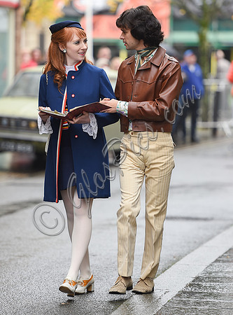 Ben Whishaw and Michelle Fox on set of "A Very English Scandal"