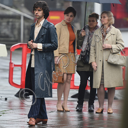 Ben Whishaw and film extras on set of "A Very English Scandal"