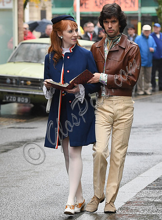Ben Whishaw and Michelle Fox on set of "A Very English Scandal"