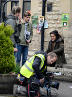 Mathew Baynton and Karla Crome  with film crew on set