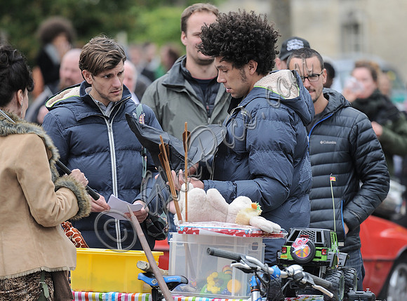 Mathew Baynton and Joel Fry filming a market scene in "Apocalypse Slough"