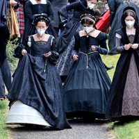 On set of "Becoming Elizabeth"