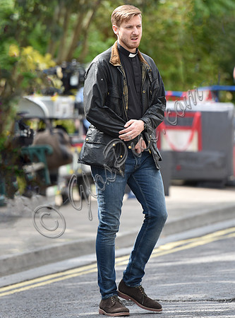 Arthur Darvill (the Reverend Paul Coates) on set