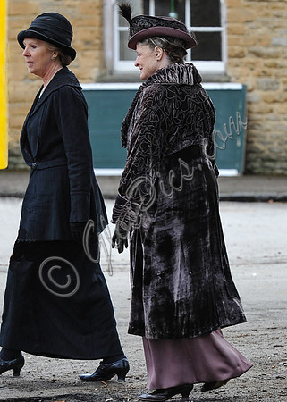 Dame Maggie Smith and Penelope Wilton on set Downton Abbey, 2013