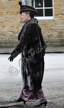 Maggie Smith on set filming Downton Abbey 2013