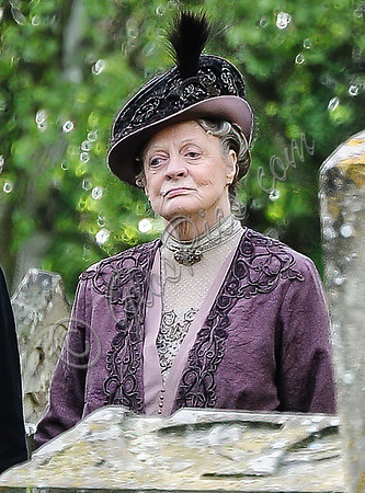 Maggie Smith on set filming Downton Abbey 2013