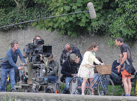 Emilia Clarke and Matthew Lewis filming an argument scene in "Me Before You"