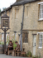 A street scene in the fictional village of Downton outside the "Dog and Duck"