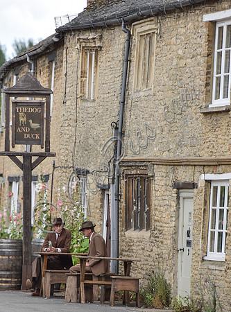A street scene in the fictional village of Downton outside the "Dog and Duck"