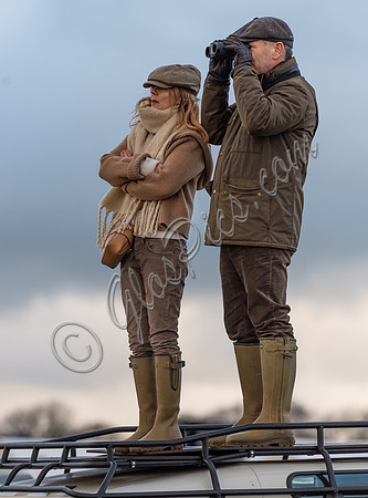 Geri Halliwell Horner and Christian Horner watch the racing from atop the Landrover