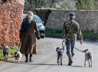Kate Moss and James Brown walking dogs