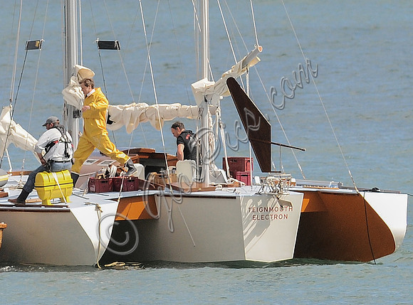 Colin Firth, on board "Teignmouth Electron",