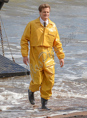 Colin Firth in yellow oilskins